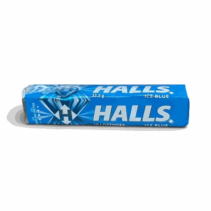 Halls Ice Blue 33.5g pack of 10 menthol lozenges for refreshing breath and throat relief