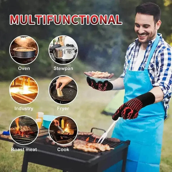 Heat resistant "Braai" gloves in red and black with non-slip grip for safe grilling and cooking