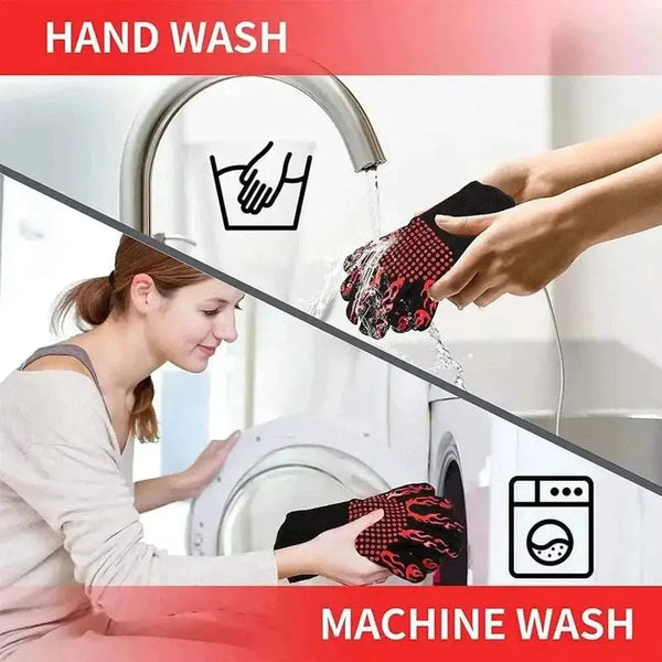 Heat resistant Braai gloves in red and black for safe grilling with non-slip grip