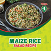 Bowl of Iwisa Maize Rice salad with vegetables and herbs.
