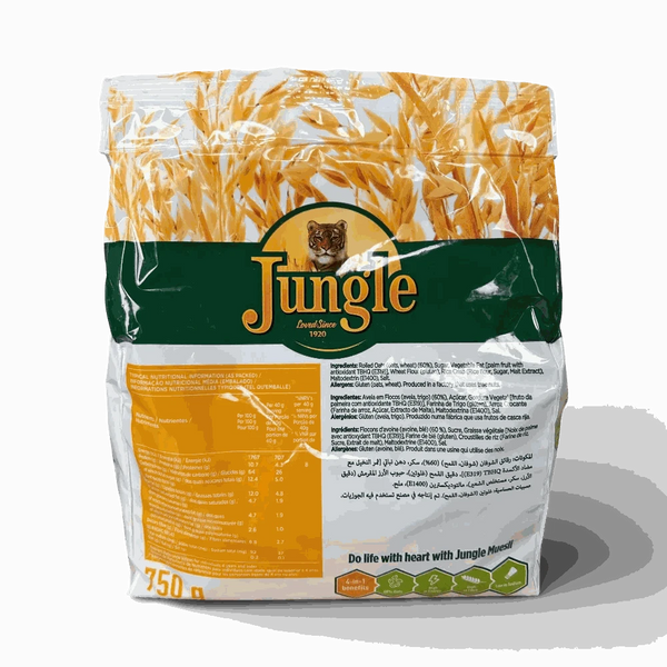 Jungle Muesli Granola 750g pack with nuts, seeds, and dried fruit for nutritious breakfast