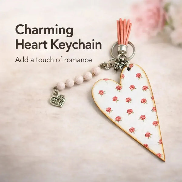 Key Tag - Wooden Heart With Pink Roses Facebook Ad