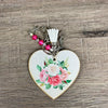Key Tag - Wooden Heart with Pink and White Roses - Something From Home - South African Shop