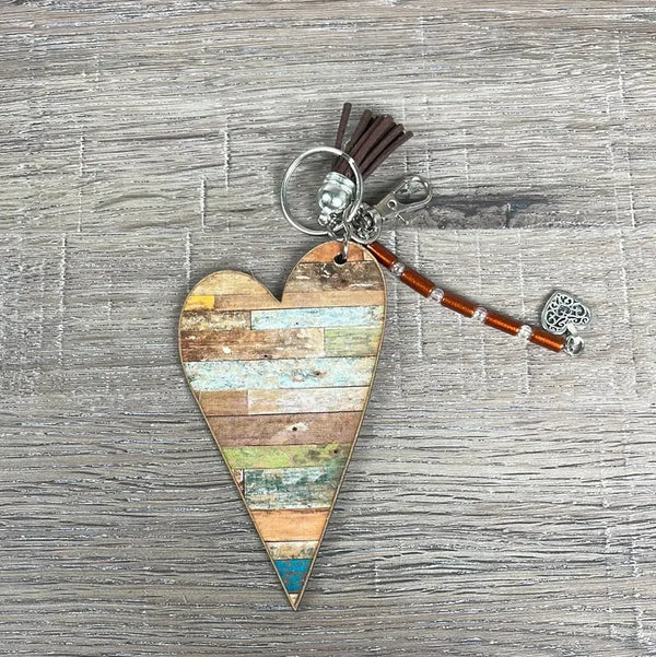 Key Tag - Wooden Heart With Rustic Colours - Something From Home - South African Shop
