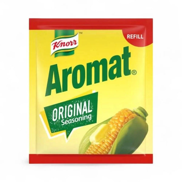 Knorr Aromat Original Seasoning refill pack 75g with maize and butter illustration for savory flavor enhancement.