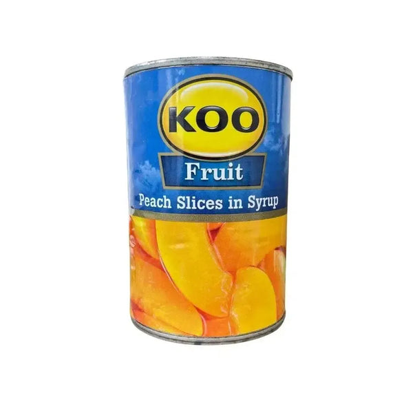 Koo Peach Slices in Syrup canned 410g with pre-sliced peaches perfect for desserts and snacks