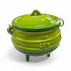 Traditional 3-Legged Cast Iron Pot in green, 0.7L capacity, with lid and carrying handle.