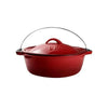 LK Flat Potjie Bake Pot 5L red enamel cast iron with lid and handle for versatile cooking