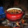 LK Three Legged Potjie Pot 7.8L red enamel cast iron with lid and handle for fire, gas, oven, and induction cooking