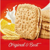 Close-up of Bakers Lemon Cream biscuits with lemon and wheat illustrations