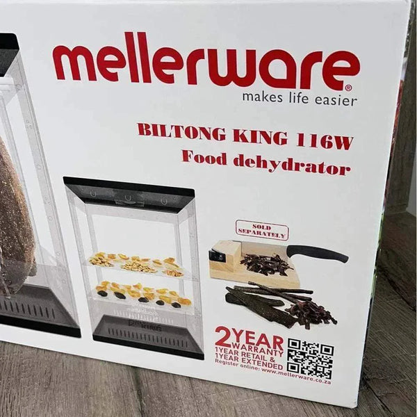 Mellerware Biltong King 116W food dehydrator for biltong drying with hanging rods and drying shelves