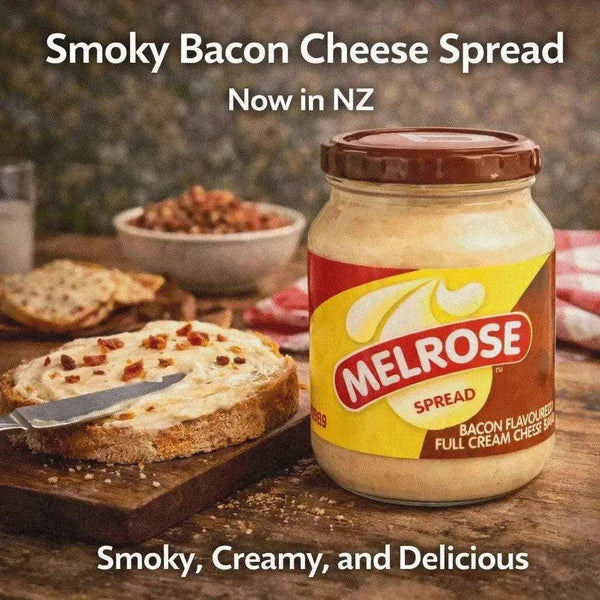 Melrose Bacon Flavored Processed Cheese Spread 400g jar with creamy texture and smoky bacon taste