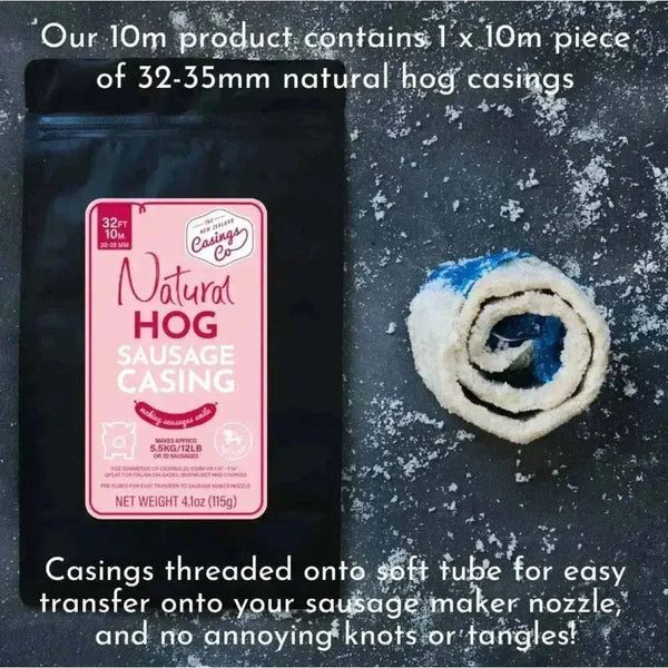 Natural hog casings 32-35mm, 10m pack with one pre-tubed length