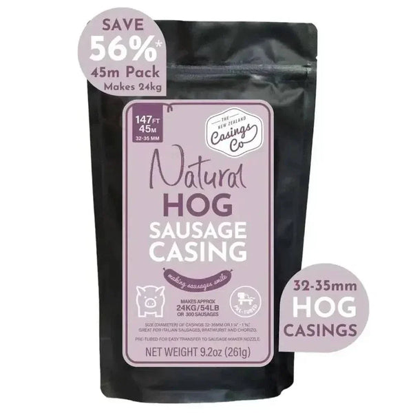 Natural hog casings 32-35mm, 45m pack with three pre-tubed 15m lengths