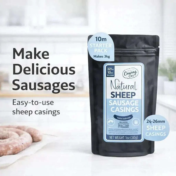 Natural sheep casings 24-26mm, 10m starter pack for sausage making