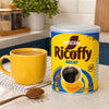 Nescafé Ricoffy Decaf 250g tin with prepared coffee and granules