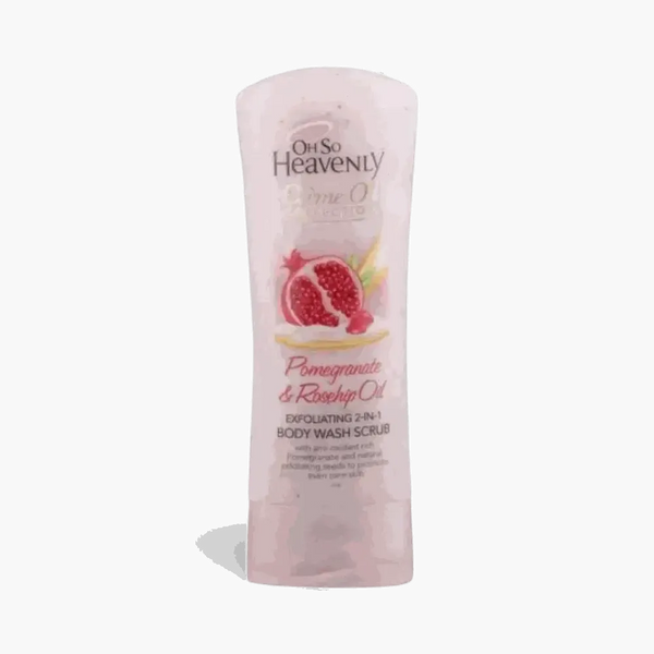 Oh So Heavenly Creme Oil body wash scrub with pomegranate and rosehip oil in 300ml bottle
