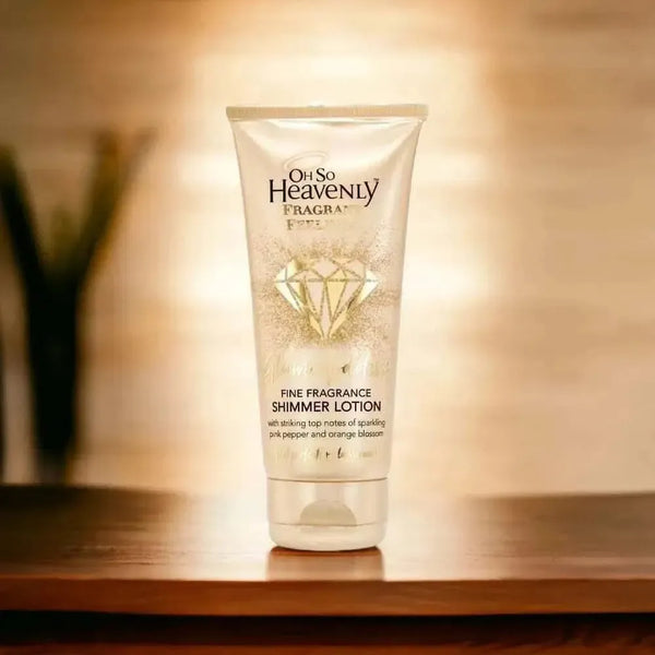 Oh So Heavenly Glam Goddess Shimmer Body Lotion with pink pepper, orange blossom, vanilla, and coffee scent, 200ml, vegan, cruelty-free, South African made