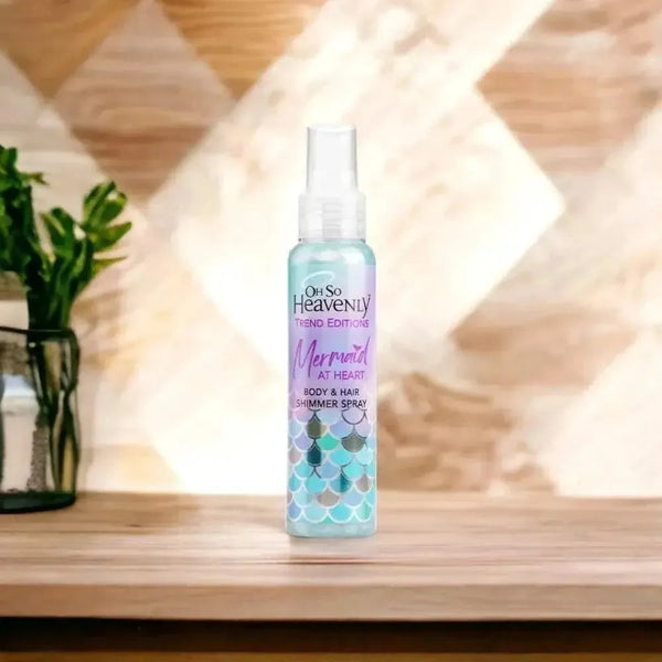 Oh So Heavenly Mermaid at Heart Body and Hair Shimmer Spray with gold and silver glitter, vegan and cruelty-free