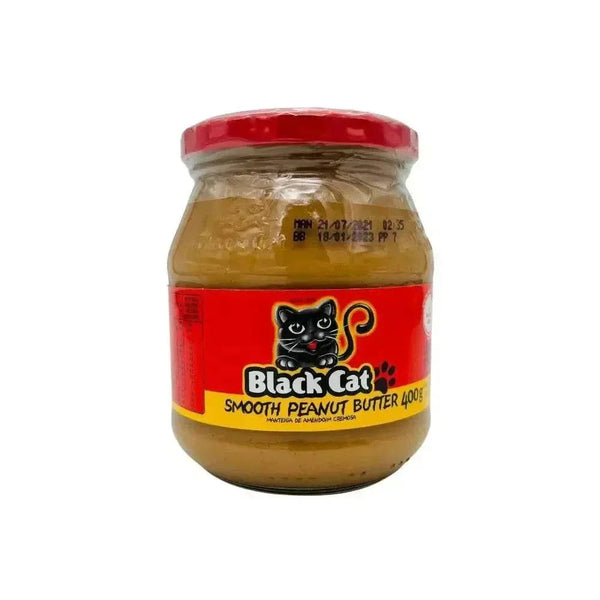 Black Cat Peanut Butter smooth 400g jar with all-natural creamy spread and no added sugar