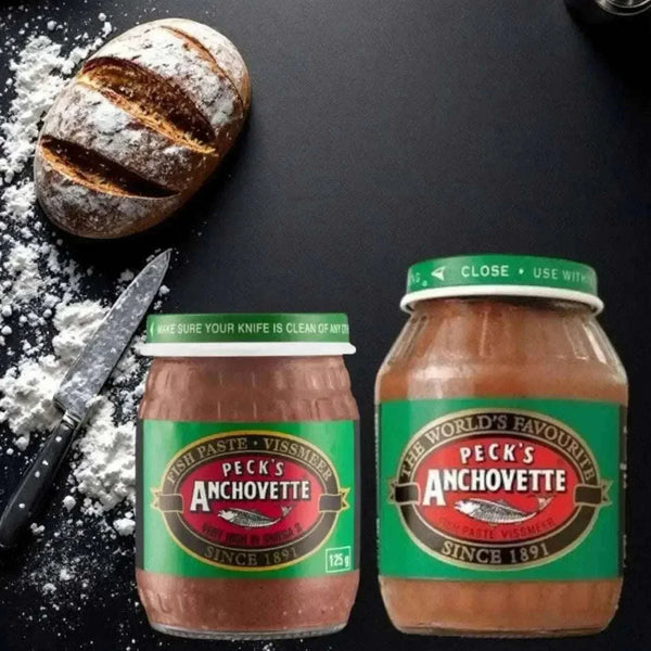 Peck's Anchovette Fish Paste 225g jar with rich savory spread packed with Omega-3