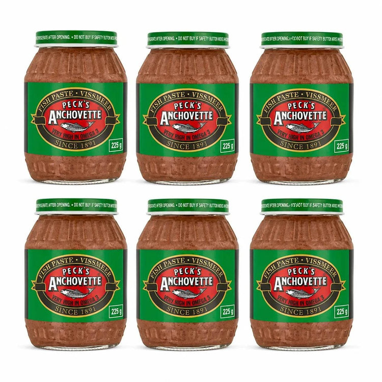 Peck's Anchovette Fish Paste 225g glass jars pack of 6 smooth omega-3 rich fish spread