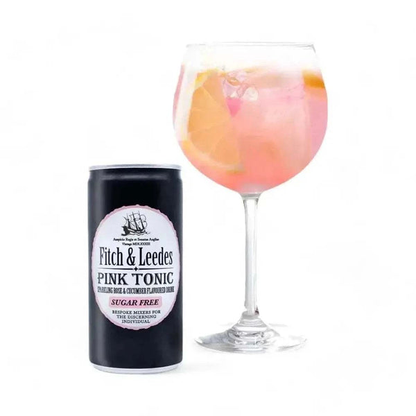 Fitch & Leedes Pink Tonic Sugar-Free 200ml bottle with rose and cucumber flavors, ideal for gin mixers