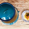 Blue enamel 7.8L potjie pot with lid and handle, cast iron, No. 3 size for 14 people