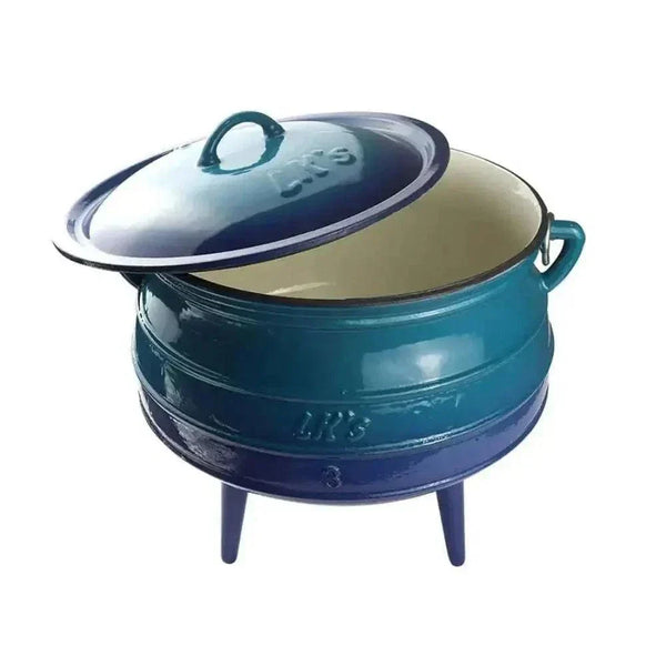 Blue enamel 7.8L cast iron Potjie Pot with lid and handle for 14 people cooking