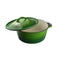 Green LK Flat Potjie Bake Pot 5L with lid and handle.