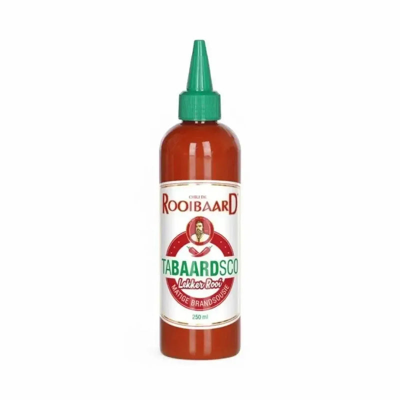 Rooibaard Tabaardsco Rooi Sauce 250ml medium spicy red chili sauce in squeeze bottle