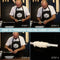 Man demonstrating how to transfer pre-tubed hog sausage casings onto a nozzle.