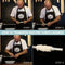 Man demonstrating how to transfer pre-tubed hog sausage casings onto a nozzle.