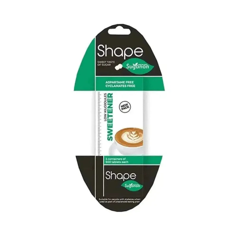 Three 500-count containers of Shape Suganon nutritional supplement for diet and exercise support