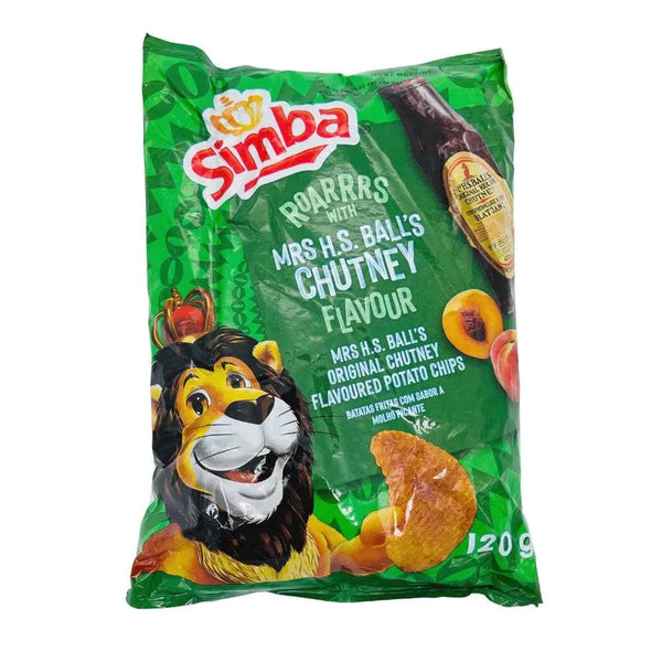 Simba Mrs Balls Chutney 120g chips package with unique chutney flavor.