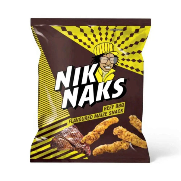 Simba Nik Naks BBQ 135g bag, bold barbecue beef-flavored maize snack.
