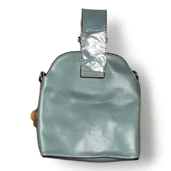 Green PU leather sling bag with buckle and adjustable strap