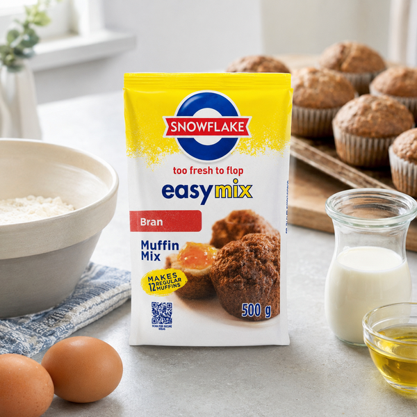 Snowflake Bran Muffin Mix 500g with eggs, milk and oil ready for baking