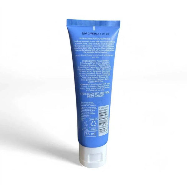 Sorbet Sleep Aroma Hand & Nail Cream 75ml tube with lavender and chamomile scents.