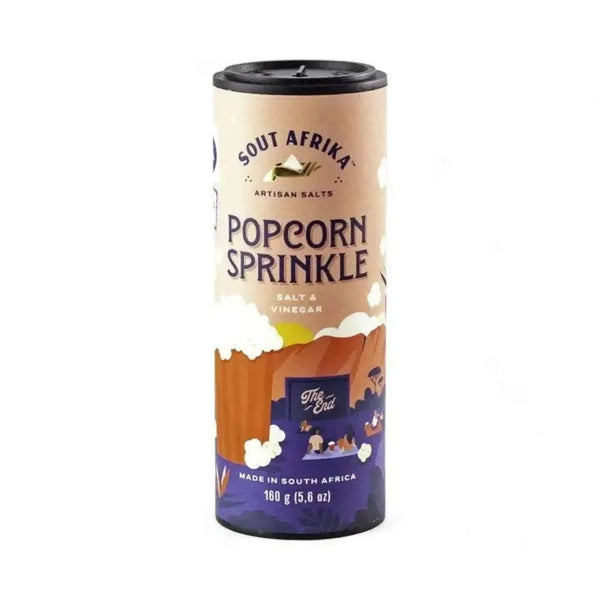 Sout Afrika Popcorn Sprinkle Salt and Vinegar flavor in 160g shaker bottle for gourmet snack seasoning