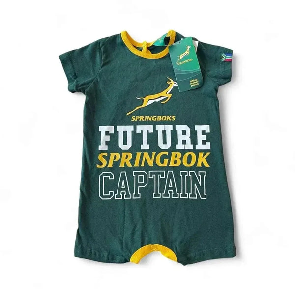 Springbok Official Licensed Future Springbok Captain babygrow for 3-6 months baby in green and gold with Springbok logo