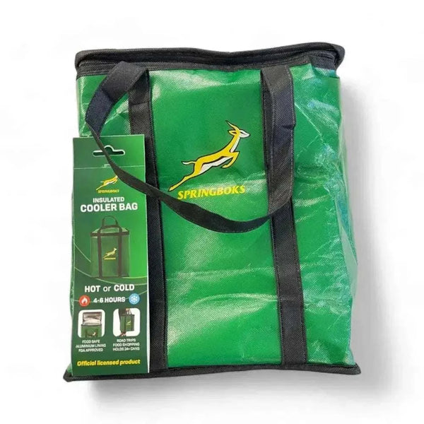 Springbok Insulated Cooler Bag with durable zipper and reinforced straps, keeps food hot or cold for 4-6 hours, holds 24+ cans, FDA approved lining, lightweight and reusable.