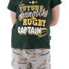 Springbok pajamas kids set with green rugby captain top and white shorts with Springbok logos