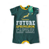 Springbok official licensed baby babygrow in green with gold trim and "Future Springbok Captain" print, size 6-12 months