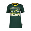 Springbok Official Licensed Supporter T-Shirt in dark green with South Africa and World Cup Rugby Champs text, cotton fabric, 2XL size