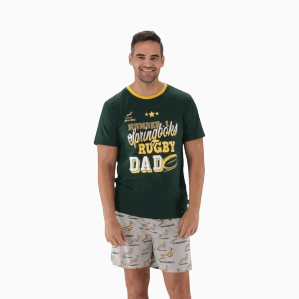 Springbok Pajama Set for men with green crew-neck top and printed shorts in 2X-Large size