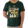 Springbok Pajama Set for men, green short-sleeve crew neck top with "Number 1 Springboks Rugby Dad" print, matching elastic waist shorts with Springbok logo pattern, 100% cotton, 2XL size.