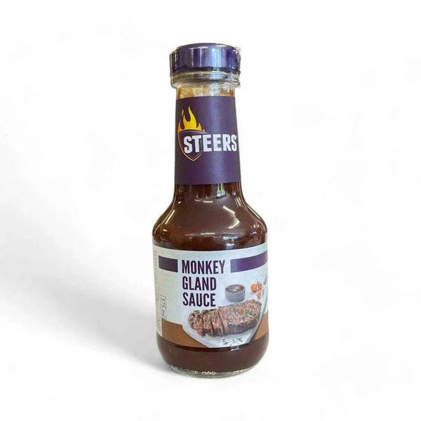 Steers Monkey Gland Sauce 375ml bottle, tangy South African flavor, perfect for grilling and basting meats.