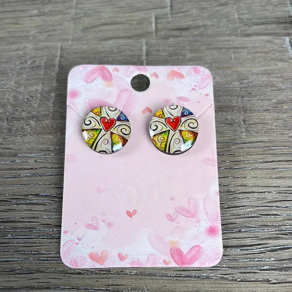 Stud Earrings - Circle Heart in Cross - Something From Home - South African Shop