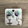 Stud Earrings - Circle Pink with Teal Protea - Something From Home - South African Shop